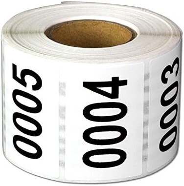 ملصقات ارقام متتالية ذاتية اللصق "0001 الى 500" (ابيض واسود / 1.5 × 1 انش) - 500 ملصق في كل عبوة