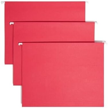 Smead Standard Hanging File Folders, 25 Count, Red, 1/5-Cut Adjustable Tabs, Letter Size (64067)