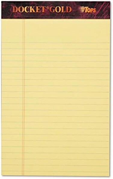 TOPS Docket Gold Writing Pads, 5" x 8", Jr. Legal Rule, Canary Paper, 50 Sheets, 12 Pack (63900)