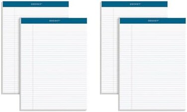 TOPS Docket Writing Pads, 8-1/2" x 11-3/4", Narrow Rule, White Paper, 100 Sheets, 4 Pack (99612)