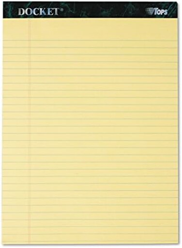 TOPS Docket Writing Pads, 8-1/2" x 11-3/4", Legal Rule, Canary Paper, 50 Sheets, 12 Pack (63400)