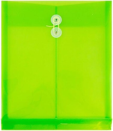 جام بيبر ظرف بلاستيكي مفتوح الطرف مع زر وخيط للاغلاق - مقاس الرسالة (9 3/4 انش × 1 1/4 انش × 11 3/4 انش) - 12 ظرف في كل عبوة بلون اخضر