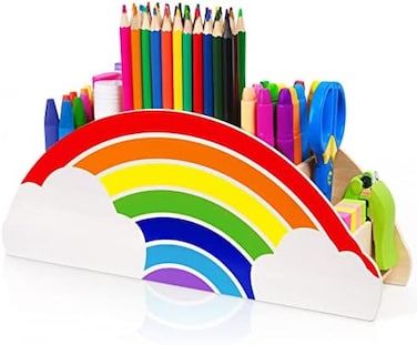 GAMENOTE Wooden Pen Holder &amp; Pencil Holders - Rainbow Supply Caddy Phone Holder Desk Organizer for Office Supplies Makeup Brush Classroom Organization for Women &amp; Kids