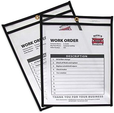 C-LINE Stitched Shop Ticket Holders, Both Sides Clear, 9 x 12 Inches, 25 per Box (46912)
