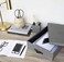 Bigso Box of Sweden Bigso Oskar Canvas Fiberboard Document Letter Box - File Organizer Box for Important Paperwork - Document Storage with a Lid &amp; Leather Handle - 3.3 in x 10.2 in x 13.8 in - Gray