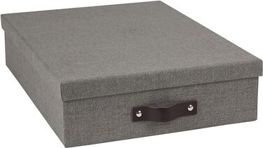 Bigso Box of Sweden Bigso Oskar Canvas Fiberboard Document Letter Box - File Organizer Box for Important Paperwork - Document Storage with a Lid &amp; Leather Handle - 3.3 in x 10.2 in x 13.8 in - Gray