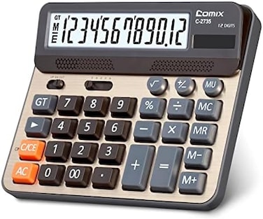 Comix Desktop Calculator, Large Computer Keys, 12 Digits Display, Champaign Gold Color Panel, C-2735