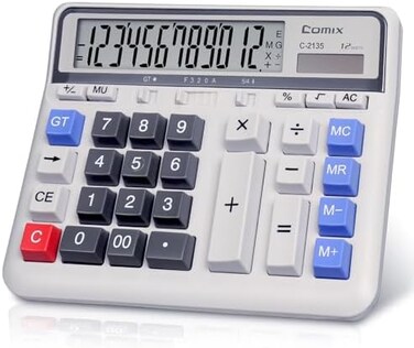 Comix Desktop Calculator Solar Battery Dual Power with 12-Digit Large LCD Display and Large Computer Keys Office Calculator for Home Office School