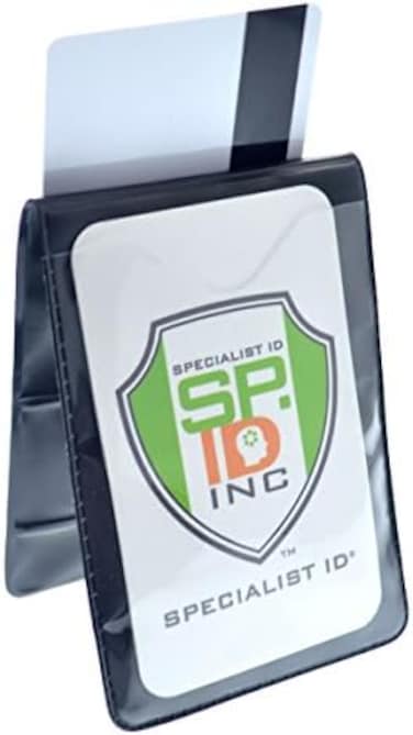 سبيشاليست اي دي 5 عبوات - حوامل شارات مغناطيسية شديدة التحمل - جيب قميص قابل للطي أو حزام - وجهين لبطاقات متعددة - مثالية لشارتين عموديتين لبطاقة الهوية
