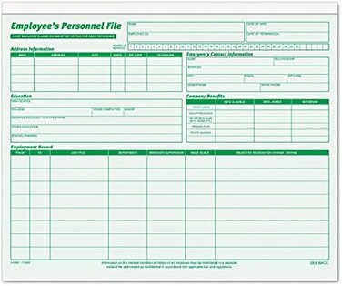 TOPS 3287 Employee Record File Folders, Straight Cut, Letter, 2-Sided, Green Ink (Pack of 20)