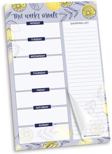 bloom daily planners Weekly Magnetic Meal Planning Pad for Fridge with Tear-Off Grocery Shopping List - Hanging Food/Menu Organizer Notepad with Magnets - 6&rdquo; x 9" - Lemons