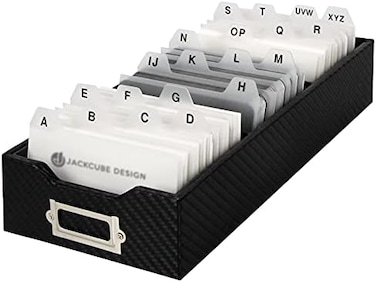 Jack Cube J JACKCUBE DESIGN Carbon Fiber Business Card Organiser Coupon Holder Name Card Organiser Name Card Holder With Removable Divider For Desk(10.9 x 4.5 x 24.7 cm)- :MK171