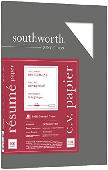 Southworth 100% Cotton Resume Paper, 8.5&rdquo; x 11", 24 lb/90 gsm, Wove Finish, White, 100 Sheets - Packaging May Vary (R14CF) (SOUR14CF)