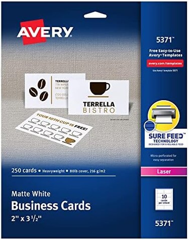 Avery Printable Business Cards, Laser Printers, 250 Cards, 2 X 3.5 (5371)