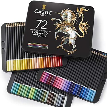 Castle Art Supplies 72 Coloured Pencil Set in Beautiful Tin Box - Artist Quality Range