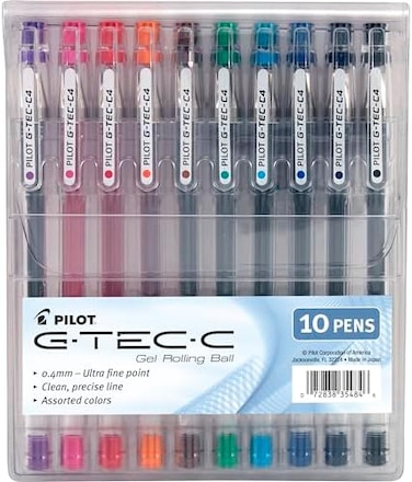 Pilot G-Tec-C Gel Rolling Ball Pens, Ultra Fine Point, Assorted Colors, 10-Pack Pouch (35484)