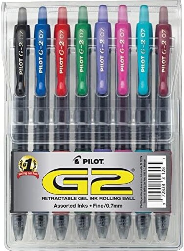 Pilot G2 Premium Refillable &amp; Retractable Rolling Ball Gel Pens, Fine Point, Assorted Color Inks, 8-Pack Pouch (31128)