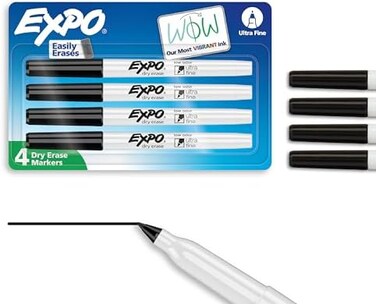 Expo Low-Odor Dry Erase Markers, Ultra-Fine Tip, Black, 4 Count