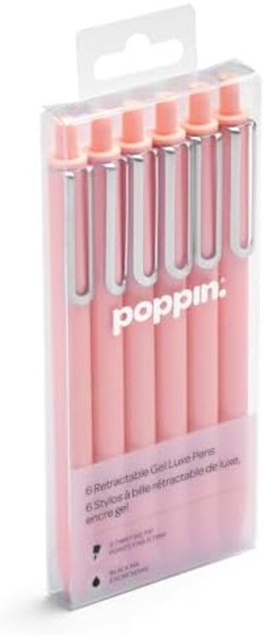 Poppin Retractable Gel Luxe Pens, Blush, Package Of 6, Black Ink