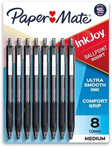 Paper Mate InkJoy 300RT Retractable Ballpoint Pens, Medium Point (1.0mm), Black, 8 Count
