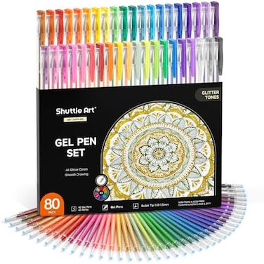 Shuttle Art 80 Colors Glitter Gel Pens, 40 Colors Glitter Gel Pen Set with 40 Refills for Adult Coloring Books Craft Doodling