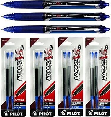 قلم بايلوت V5 RT Wuiil Pilot من بريسيس، 3 اقلام 26063 مع 4 عبوات من عبوات اعادة التعبئة، حبر ازرق، 0.5 ملم XF