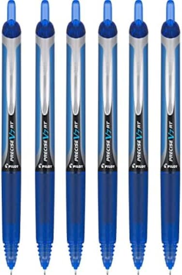 Luxor Pilot Pilot Precise V7 RT Retractable Rolling Ball Pens, Fine Point, Blue Ink, 6 Pack