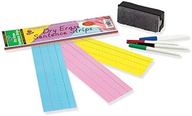 Pacon Dry Erase Sentence Strips, 3 Assorted Colors, 1-1/2" X 3/4" Ruled, 3" x 12", 30 Strips
