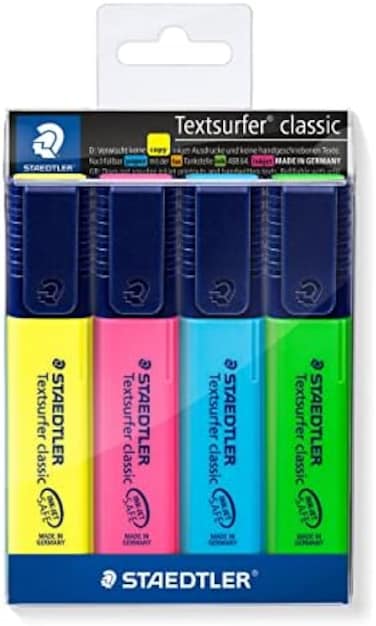 Staedtler Textsurfer Classic 364 WP4 Highlighter Pen - Multicolor Body, Multicolor Ink, Pack Of 4