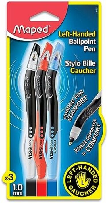 مابد - قلم حبر جاف سريع الجفاف لليد اليسرى من فيزيو - عبوة من 3 قطع - يستخدم باليد اليسرى - مبتكر