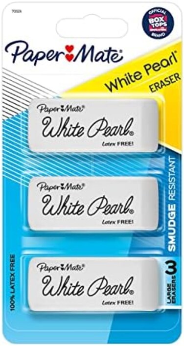 Paper Mate White Pearl Latex-Free Eraser, 3/Pkg.