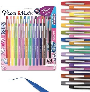 Paper Mate Felt Tip Pens Flair Marker Pens, Medium Point, Assorted, 24 Count
