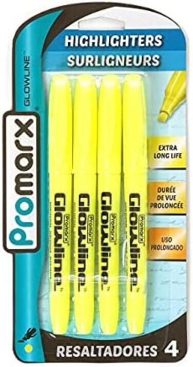 Promarx Glowline Pocket Highlighter Sticks, Yellow, 4 Count