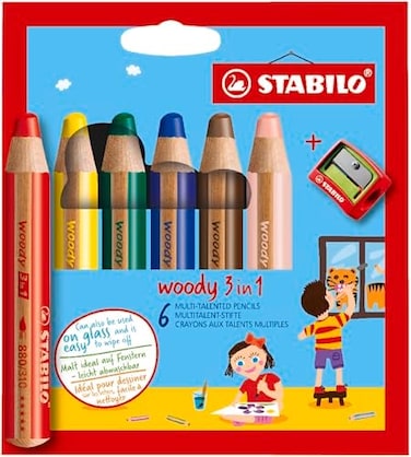 Stabilo Multi-talented Pencil STABILO woody 3-in-1 wallet of 6 assorted colours + sharpener