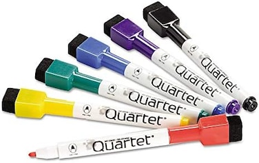 Quartet ReWritables Dry-Erase Mini Markers with Cap-Mounted Erasers, 6-Marker Pack, Assorted Standard Colors (51-659312Q)