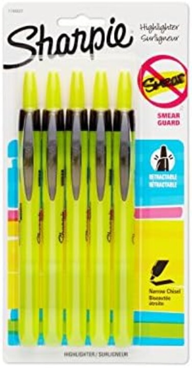Sharpie 1740822 Accent Retractable Highlighter, Chisel Tip, Fluorescent Yellow, 5-Count