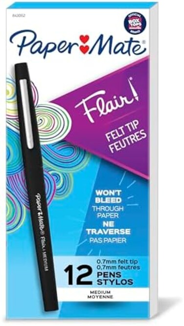 Paper Mate Flair Point-Guard Porous Point Pens, 12 Black Pens.