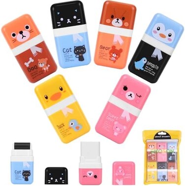 EIKOSON 6 Pack of Pencil Erasers, Kids Eraser with Roller and Cover, Fun and Cute Animal Themed Eraser, Great Gift for Kid of Cute School Supplies