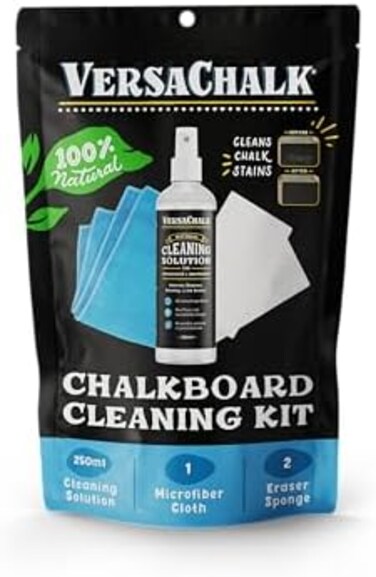 VersaChalk 100% Natural Chalkboard Cleaner Spray &amp; Eraser Kit (8.5 oz) for Liquid Chalk Markers, Whiteboards, and Dry Erase Boards