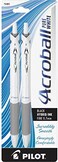 Pilot Acroball PureWhite Retractable Advanced Ink Ball Point Pens; Fine Point, Black Ink, Silver Accents 2-Pack (31895) Ultra-Smooth Writing, Smear-Resistant Advanced Ink for Skip-Free Lines