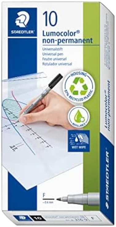 STAEDTLER 316 9 Lumocolor Non Permanent Pen, Fine 0.6 mm Black Pack of 10, 316-9 VE, 10 Count (Pack of 1)
