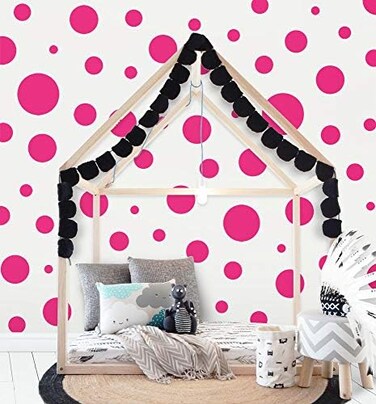 Create-A-Mural Polka Dot Wall Stickers (63) Girls Room Wall Stickers - Polka Dots - Vinyl - Peel &amp; Stick - Bedroom - Playroom - Children's Room - Nursery Toddlers To Teens - 16.5Cm (Dark Pink)