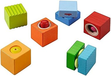 HABA 7628 - discoverer stones sound fun, robust wooden toy and educational game from 1 year, 6 colourful building blocks with different acoustic effects