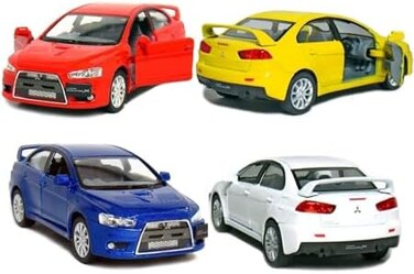 Kinsmart 1:36 Mitsubishi Lancer Evolution X Toy Vehicle -2008 (Set of 4,5in, Blue/Red/White)