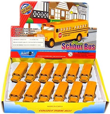 KinsFun Die Cast Mini Pull Back School Bus (12 Pieces, 2&frac12;in, Yellow)