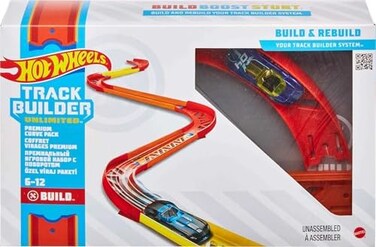 Hot Wheels Toy Car Track Set, Track Builder Unlimited Playset Premium Curve Pack, 16 Component Parts &amp; 1:64 Scale Vehicle