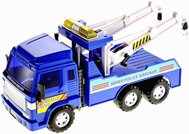 PowerTRC Big Heavy Duty Wrecker Tow Truck Police Toy for Kids with Friction Power (With Double Hooks)