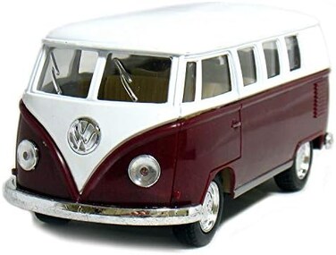 Kinsmart 5" Die-cast 1962 VW Classic Bus 1/32 Scale (Maroon), Pull Ba