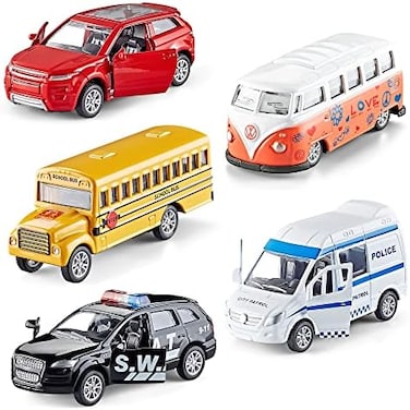 KIDAMI Die-cast Metal Toy Cars Set of 5, Openable Doors, Pull Back Car, Gift Pack for Kids (Official Car)