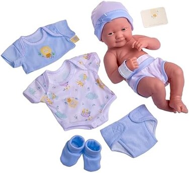 JC Toys 8 piece Layette Baby Doll Gift Set   - La Newborn Nursery   14" Life-Like Smiling Doll w/Accessories   Blue   Ages 2+